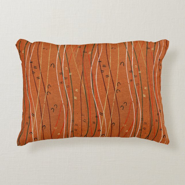 Wavy Red Stripes: Modern Japanese Abstract Art  Decorative Cushion (Front)
