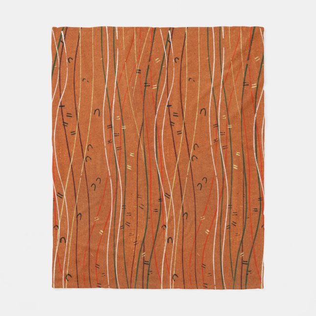 Wavy Red Stripes: Modern Japanese Abstract Art  Fleece Blanket (Front)