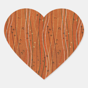 Wavy Red Stripes: Modern Japanese Abstract Art  Heart Sticker