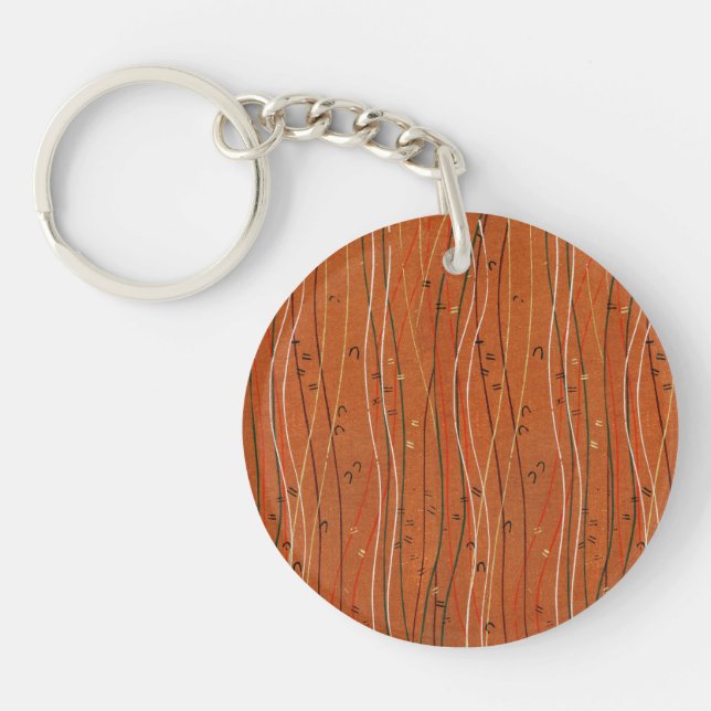 Wavy Red Stripes: Modern Japanese Abstract Art  Key Ring (Front)