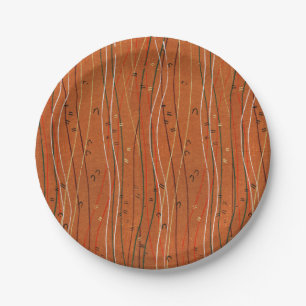 Wavy Red Stripes: Modern Japanese Abstract Art  Paper Plate