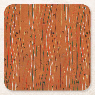 Wavy Red Stripes: Modern Japanese Abstract Art  Square Paper Coaster