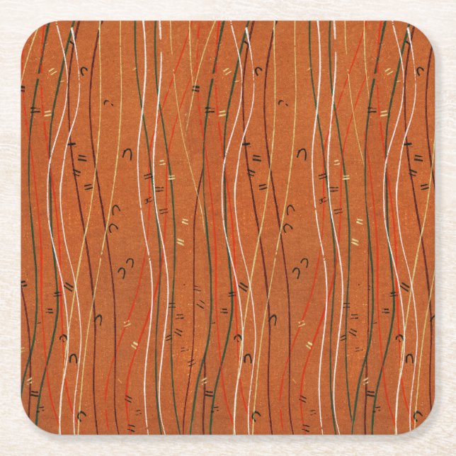 Wavy Red Stripes: Modern Japanese Abstract Art  Square Paper Coaster (Front)