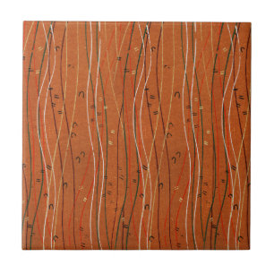 Wavy Red Stripes: Modern Japanese Abstract Art  Tile