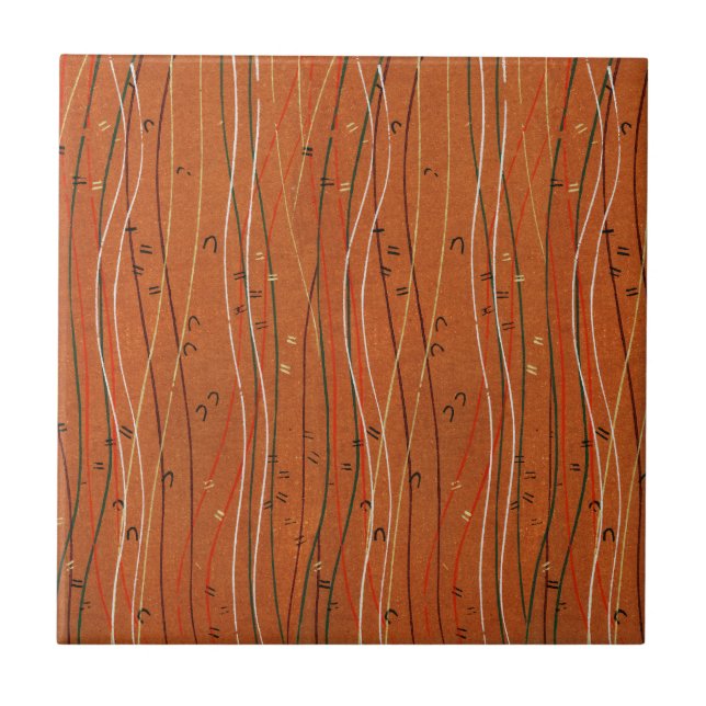 Wavy Red Stripes: Modern Japanese Abstract Art  Tile (Front)