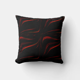 Wavy red strokes on black background  cushion