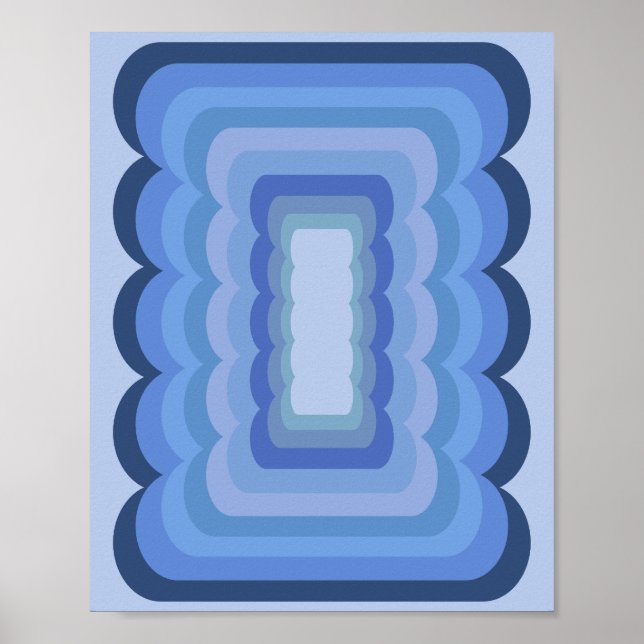 Wavy Retro Abstract Blue Poster (Front)