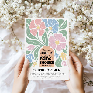Wavy Retro Boho Colourful Floral Bridal Shower Invitation
