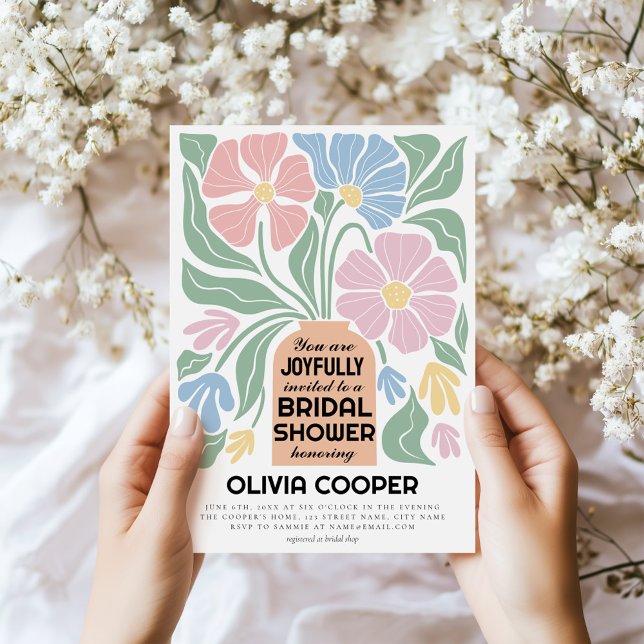 Wavy Retro Boho Colourful Floral Bridal Shower Invitation (Creator Uploaded)