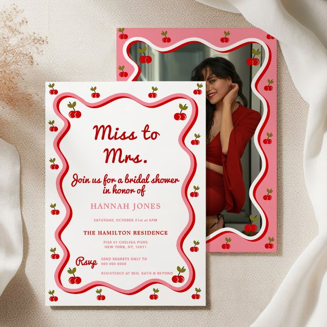 Wavy Retro Cherry Valentine Bridal Shower Invitation (Creator Uploaded)