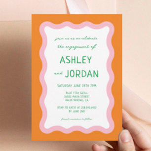 Wavy Retro Colourful 70s Wedding Rehearsal Dinner Invitation