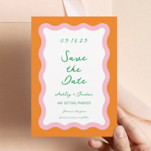 Wavy Retro Colourful Wave 70s Wedding Save The Dat Save The Date