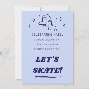 Wavy Retro Lets Skate Skating Birthday Invitation