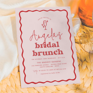 Wavy Retro Pink & Red Groovy Modern Bridal Brunch Invitation