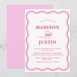 Wavy Retro Pink Wedding Invitation
