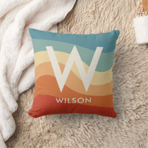 Wavy Retro Stripe Monogram  Cushion