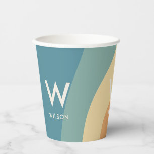 Wavy Retro Striped Monogram Personal Party Paper Cups