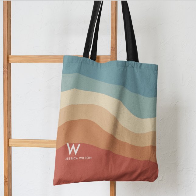 Wavy Retro Striped Monogram Personal Tote Bag (Creator Uploaded)
