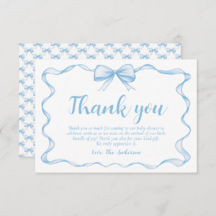 Wavy Ribbon Frame Dusty Blue Bow Baby Shower Thank You Card