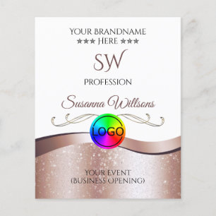 Wavy Rose Gold Decor White Logo and Monogram Flyer