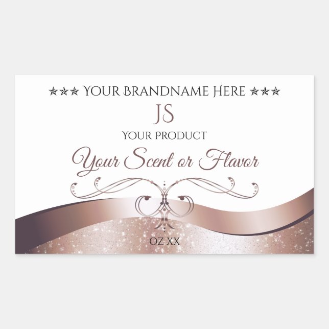 Wavy Rose Gold Decor White Monogram Product Label (Front)