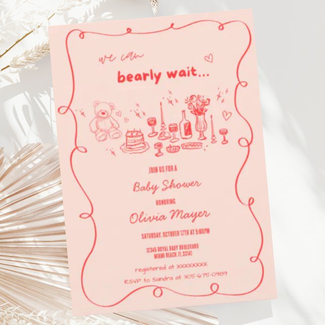 Wavy Scribble Hand Drawn Bearly Wait Baby Shower Invitation (Creator Uploaded)