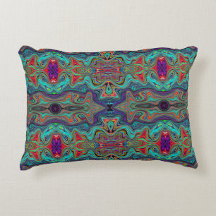 Wavy Sea Foam Green and Red Trippy Pattern Decorative Cushion
