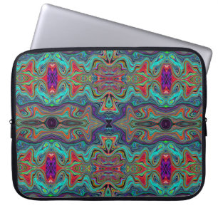 Wavy Sea Foam Green and Red Trippy Pattern Laptop Sleeve