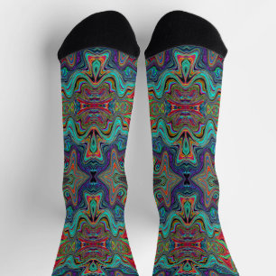 Wavy Sea Foam Green and Red Trippy Pattern Socks
