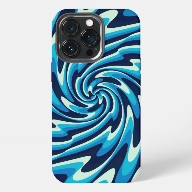 Wavy Sea Pattern (Midnight Blue, Blue, Cyan) iPhone Case (Back)