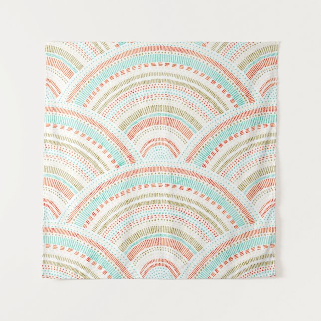 Wavy seamless pattern. Vintage seigaiha ornament.  Tapestry (Front)