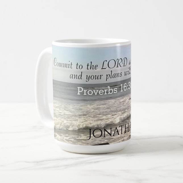  Wavy Seashore Photo Proverbs Bible Verse Ocean Coffee Mug (Front Left)