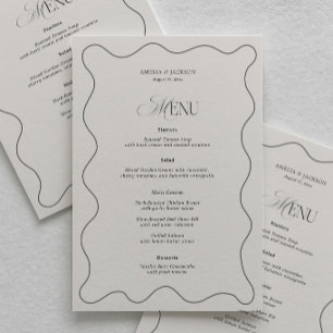 Wavy Simple Black and Ivory Wedding Menu Card