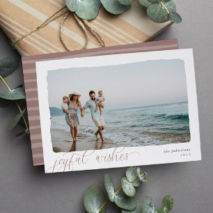 Wavy Simple Horizontal Joyful Wishes Photo Holiday Card