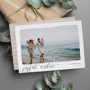 Wavy Simple Horizontal Joyful Wishes Photo Holiday Card