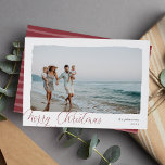 Wavy | Simple Horizontal Merry Christmas Photo Holiday Card<br><div class="desc">Elegant and understated holiday photo card frames a single horizontal or landscape-orientated photo with a wavy deckled edge border, on a crisp white background. "Merry Christmas" appears at the lower left in modern calligraphy script, with your family name and the year at the right. A simple and chic choice for...</div>