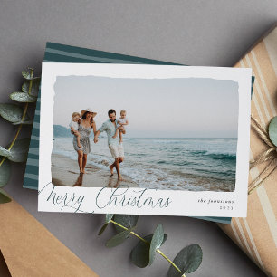 Wavy Simple Horizontal Merry Christmas Photo Holiday Card