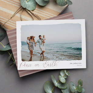 Wavy   Simple Horizontal Peace on Earth Photo Holiday Card