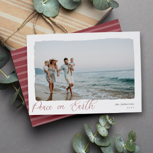 Wavy   Simple Horizontal Peace on Earth Photo Holiday Card