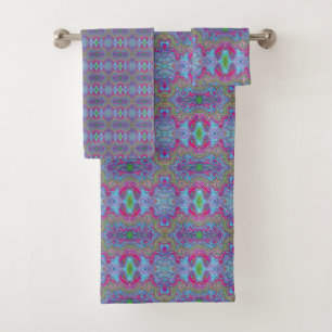 Wavy Sky Blue Multicolored Trippy Pattern Bath Towel Set