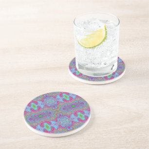 Wavy Sky Blue Multicolored Trippy Pattern Coaster