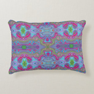 Wavy Sky Blue Multicolored Trippy Pattern Decorative Cushion