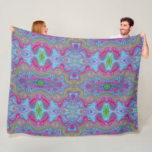 Wavy Sky Blue Multicolored Trippy Pattern Fleece Blanket