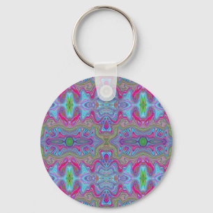 Wavy Sky Blue Multicolored Trippy Pattern Key Ring