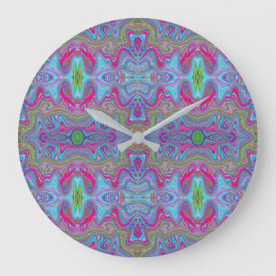 Wavy Sky Blue Multicolored Trippy Pattern Large Clock