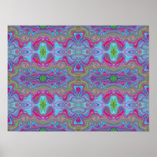 Wavy Sky Blue Multicolored Trippy Pattern Poster