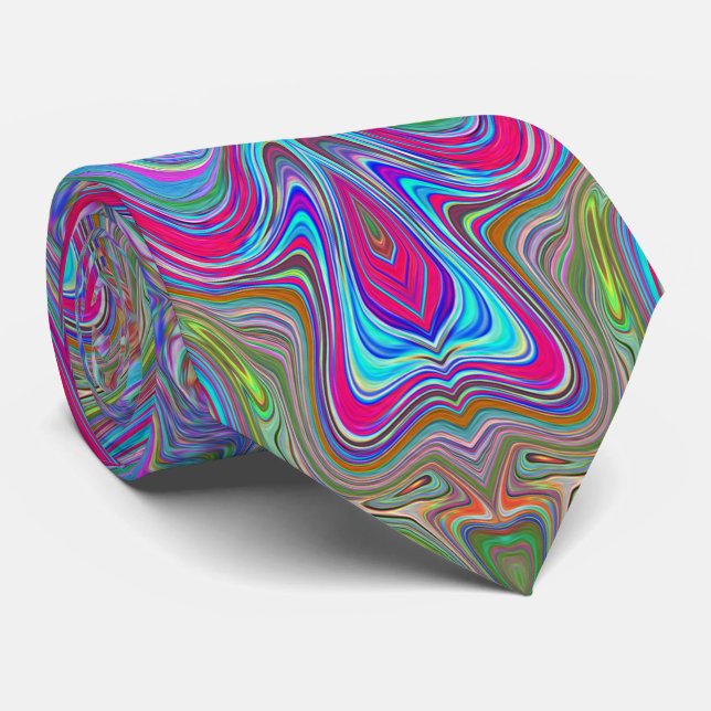 Wavy Sky Blue Multicolored Trippy Pattern Tie (Rolled)