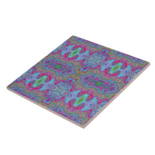 Wavy Sky Blue Multicolored Trippy Pattern Tile