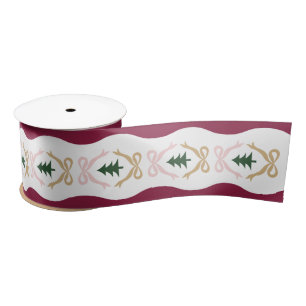 Wavy Squiggly Burgundy Christmas Tree  Satin Ribbon