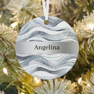 Wavy Streaks Silver Ribbon Christmas Metal Tree Decoration